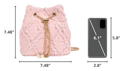 Image of Denim Bucket Bag Quilted Drawstring Jean Purses for Women Denim Clutch Hobo Bags Crossbody Handbag