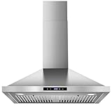Tieasy Wall Mount Range Hood 30 inch Kitchen Hood 700 CFM with Ducted/Ductless Convertible Duct, Touch Control, Permanent Filters, Stainless Steel, 3 Speed Exhaust Fan, LED Light