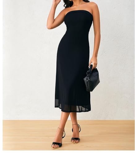 SOLY HUX Women's Strapless Midi Dress Tube Top Off Shoulder Sleeveless Fitted Cocktail Club Party Formal Long Dresses3