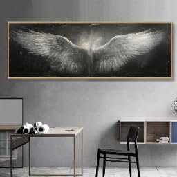 ZHUOYA Weiße und schwarze Retro-Flügel, Leinwandbild, Poster und Drucke, Vintage-Flügelbild für die Wohnzimmerdekoration (55 x 110 cm/Rahmenlos)