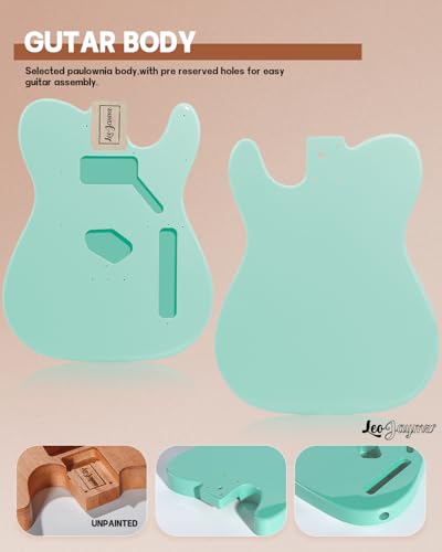 Image of Leo Jaymz DIY TL Style Electric Guitar Kits,Spray-painted Mahogany Body,Maple Neck, including all Components (TL Surf Green New)