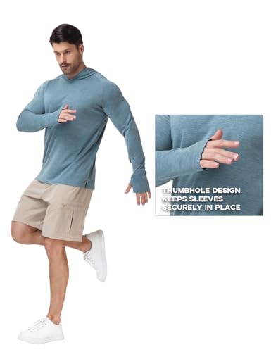 Image of Mens Long Sleeve Athletic Hoodie Sun Protection Gym Workout Shirt for Hiking Running Fishing