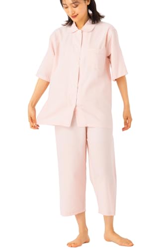 【綿100%で涼しい】 パジャマ レディース 綿100 春 夏 前開き 上下セット 寝巻き 綿 半袖 五分袖 七分丈 パジャマセット 上下セット レディースパジャマ おしゃれ シンプル セット CR49 cenoterico ピンク XLのサムネイル