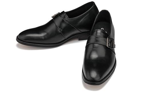 CALTO Men's Invisible Height Increasing Elevator Shoes - Black Leather Slip-on Monk-Strap Dress Loafers - 2.8 Inches Taller - Y7254 - Size 10 D(M) US4