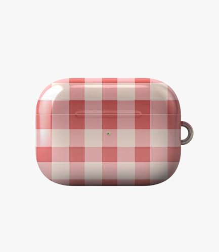 Image of Picnic Princess Glossy Case Compatible with AirPods Pro 1, Cute Pink Gingham Checkered Protective Hard Cover, Aesthetic Preppy Plaid Earbud Accessories for Women and Girls