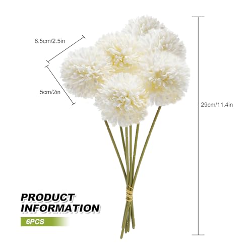 Artificial Chrysanthemum Flowers, 6pcs Artificial Fake Flowers White Silk Faux Flower Bouquet Arrangements for Table Decor Indoor Vase image 5