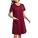 2026 Fashion Sleepwear for Women Solid Color Scoop Neck Robe Dress Casual Oversized Comfy Bathrobe with Pockets(Wine X-Large)