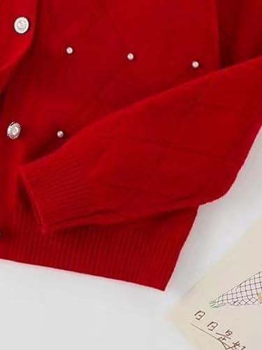 Image of Danny D Girls Beaded Knit Cardigan Solid Short Style Front Button Closure Sweater Long Sleeve Elegant Outwear Coat Jacket