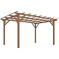 Outsunny 10' x 13' Outdoor Pergola, Wood Gazebo Grape Trellis with Stable Structure and Concrete Anchors for Climbing Plant Support, Garden, Patio, Backyard, Deck, Dark Brown