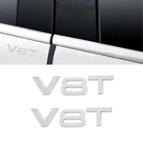 Image of V8T Emblem 3D Metal Badge Car Hood Truck Door Side Rear Trunk Emblem Sticker Decals for RS Sline V8T S3 S4 S5 S6 S7 S8 A4L A5 A6L A3 A4 A7 Q3 Q5 Q7 (Silver)