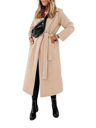 Image of Ladiyo Womens Classic Coat Lapel Collar Open Front Belted Long Jacket