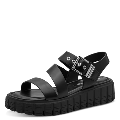 Tamaris Damen Keilsandalen Frauen Sandalen TOUCHit-Fußbett Schleifen Strass-Steine schwarz braun Rose blau grau Navy Amazon rot Black 38 EU