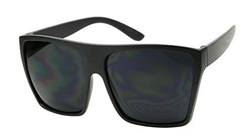 ShadyVEU Oversized Fashion Square Sunglasses Flat Top 100% UV Protection Trapezoid Shape Bold Big XL Large (Matte Black, SUPER Dark Black Lens)
