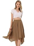 Allegra K Women's Asymmetrical Hem Elastic Waist Chiffon Flowy Vintage Handkerchief Hemline Midi Skirt Small Camel