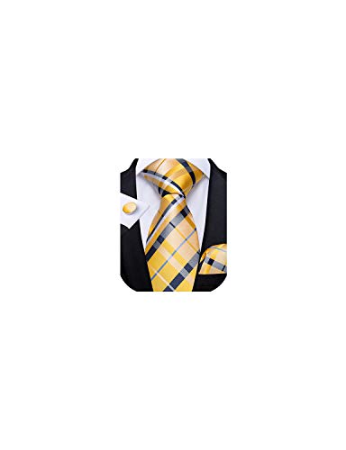 Image of DiBanGu Extra Long Tie for Men 63 inch XL Silk Necktie Set | Pocket Square and Cufflinks, Big and Tall, Jacquard Woven, Gift Box, Paisley /Plaid /Solid /Striped, for Weddinng Party Business