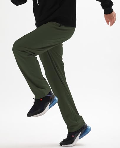 Image of Men's Elastic Waist Hiking Pants Water Resistant Quick-Dry Lightweight Outdoor Sweatpants with Zipper Pockets