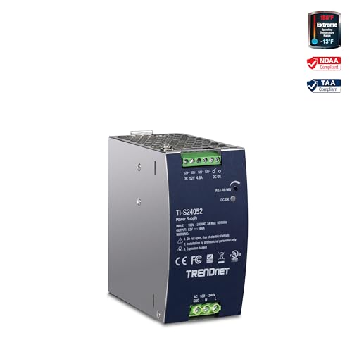 Image of TRENDnet 240W, 52V DC, 4.61A AC to DC DIN-Rail Power Supply, TI-S24052, Industrial Power Supply with Built-in Power Factor Controller Function, Silver