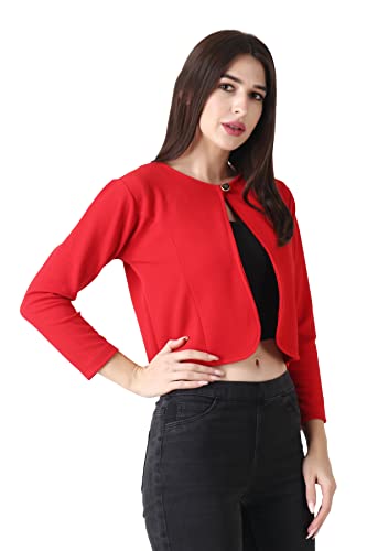 Image of Kemy Women Solid Button Crop Shrug