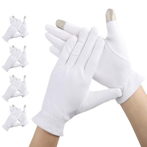 Segbeauty Guanti Cotone, 4 Paia Guanti Idratanti di Touch Screen, per Dermatiti, Crema Mani Notte, Morbidi e Riutilizzabili, Donne e Uomini (M)