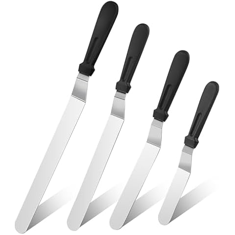 Viemior 4PCS Angled Cake Icing Spatula Set - 6", 8", 10", 12", Premium Stainless Steel Offset Frosting Spatula Cake Spatulas Frosting Smoother with Plastic Frosting Handle for Cake Decorating, Baking Cover