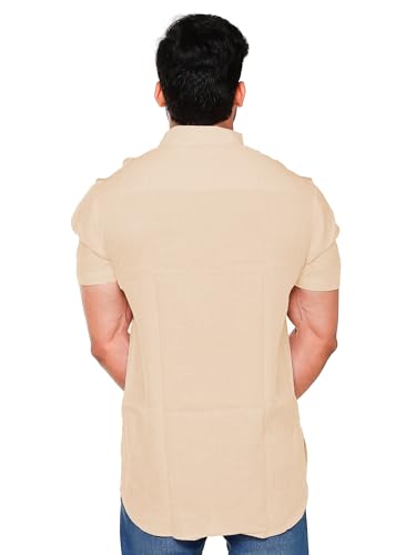 Image of Mens Cotton Linen Half Sleeve Plus Size Short Kurta