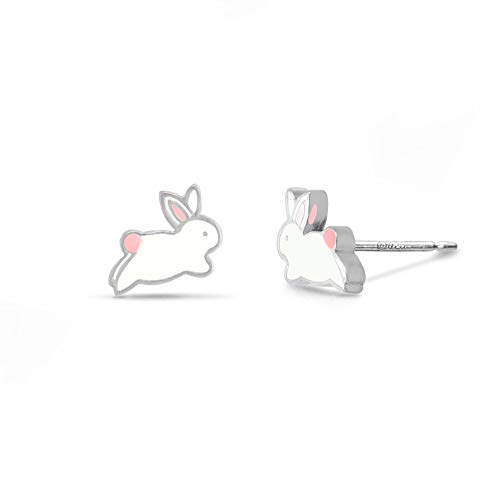 Boma EA 2323WH/PK Jewelry Sterling Silver Enamel White Bunny Rabbit Stud Earrings thumb #1