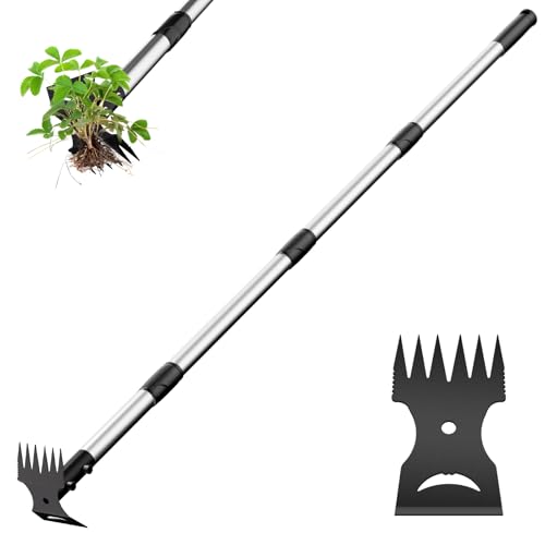 Ukiupop Weed Puller Tool with Long Handle β 2-in-1 Handle Garden Hoe and Weed Rake