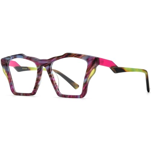 Image of HEPIDEM Gradient Multicolor Acetate Glasses Frame Women Big Oversize Eyeglasses 2023 New Spectacles Eyewear