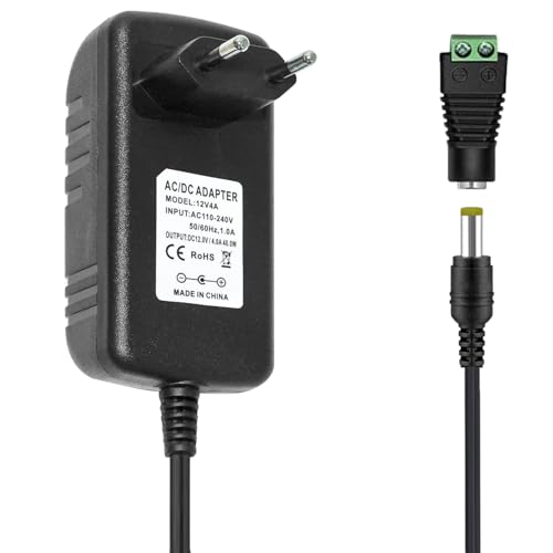Tesfish 12V 4A Netzteil Transformator 48W Adapter mit Buchse DC Stecker 5.5 x 2.1/2.5mm für CCTV Kamera Router LED Streifen Licht