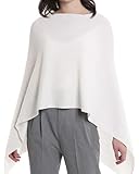 InCashmere 100% Pure Cashmere Women Poncho Sweater - Lightweight Warm Knitted Shawl Wrap - All Year Round Dress Topper Gift (Whisper White)
