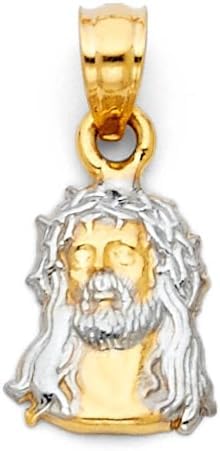 14k Two Tone Gold Jesus Christ Head Pendant Charm With Yellow Gold 0.8mm Box Chain Set For Men's Women's - 24 inch4