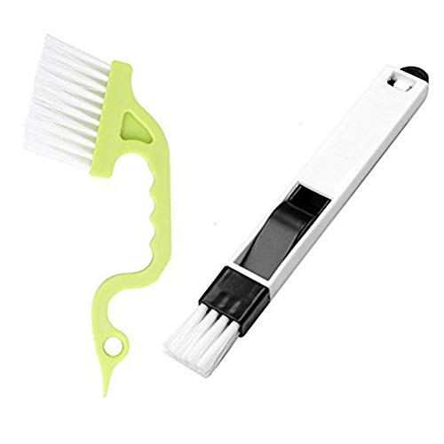 Trycooling 2-in-1 Multipurpose Detachable Window Groove Corner Keyboard Hand-held Groove Gap Door (Dustpan Cleaning Brushes + Window Track Cleaning Brushes-Random Color: Pink,Blue,Green)
