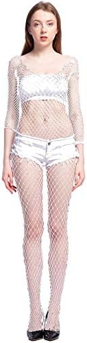 LemonGirl Women Bodystockings Lingerie Long Sleeve Bodysuit Stockings Free Size White