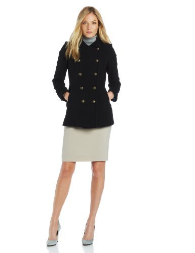 Tommy Hilfiger Women's Double-Breasted Warm Wool Coat with Stand Collar