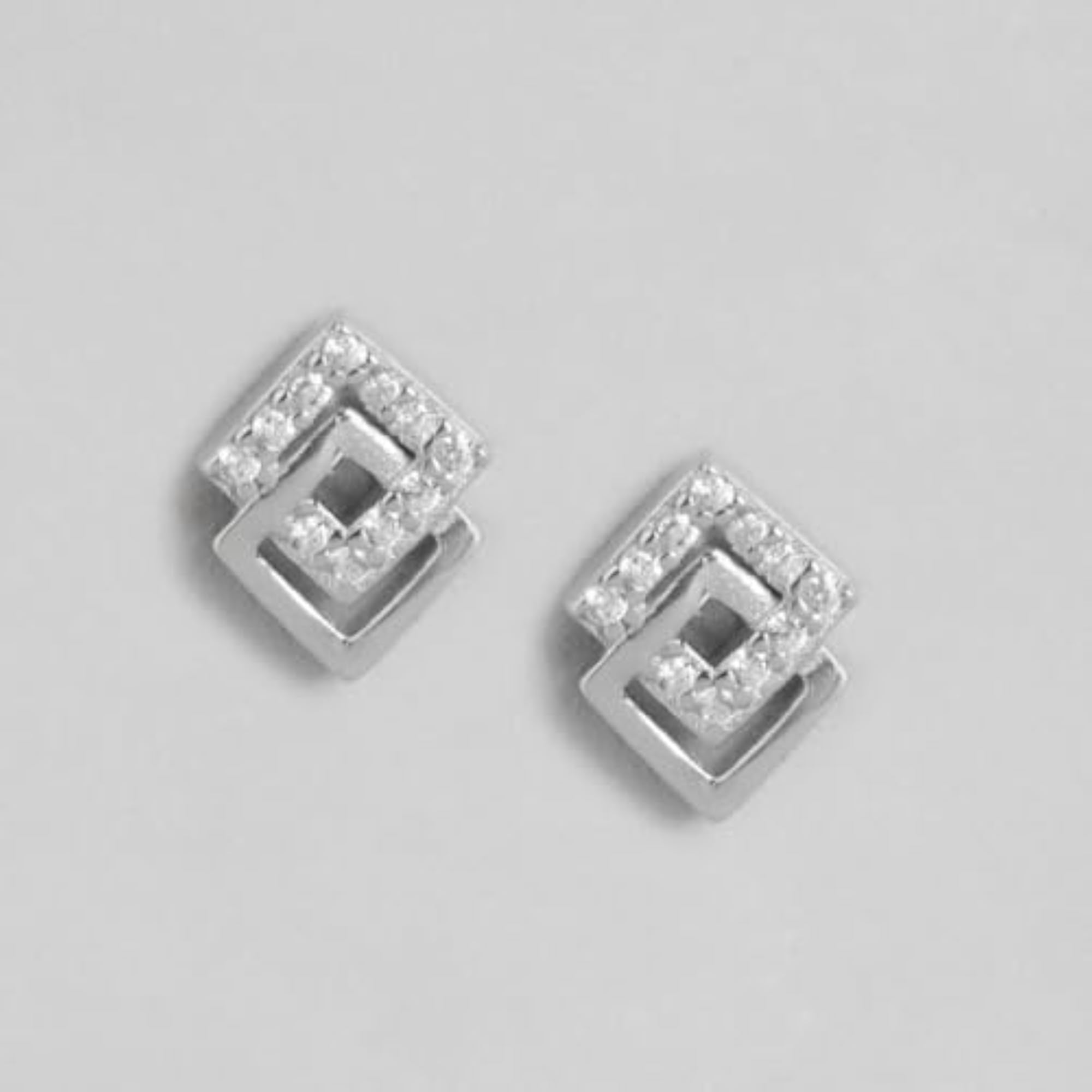 925 Silver CZ Rhodium Stud Earrings