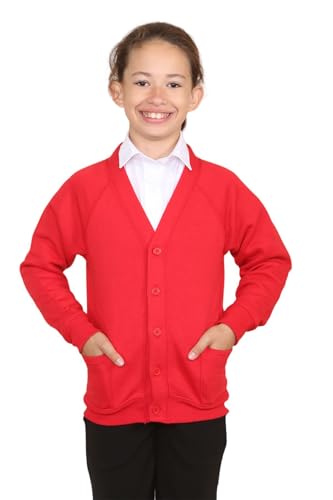 Cardigan scolaire col en V finitions premium, pull enfants manches longues
