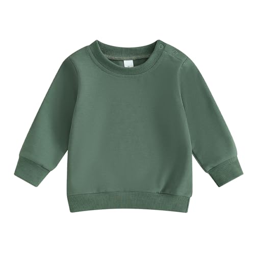 ESSECMBS Kleinkind Baby Jungen Daliy Sweatshirt Kleidung Langarm Rundhalsausschnitt Einfarbig Oberteile Kleiner Junge Frühling Herbst Baumwolle Hemd Kleidung (Grün, 0-6 Months)