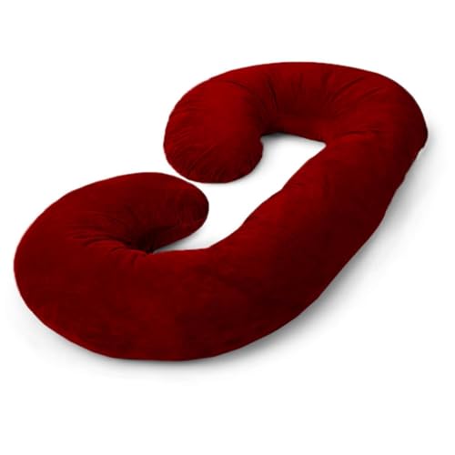 Image of C-Shaped Sleeping Pregnancy Pillow| Removable Velvet Covers| PregnoCare Fibres| Baby Shower Gift, Maternity, Nursing| Full Body Soft-Support Bump, Head, Back, Shoulder, Hips, Legs and Belly (Red)