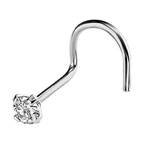 Jewelry Avalanche 22G Solid 14Kt Gold Nose Screw Stud with Prong Set real Diamond Gemstone, 14kt Yellow Gold or 14kt White Gold - April Birthstone Nose Ring-NSWG_WD-2MM Cover