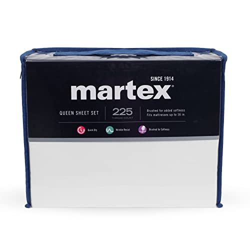Martex 225 Thread Count Cotton Rich Bed Brushed Cotton Blend Super Soft Finish Easy Care Machine Washable Wrinkle Resistant Bedroom Guest Room 4 Piece Sheet Sets, Full, White #TOP3