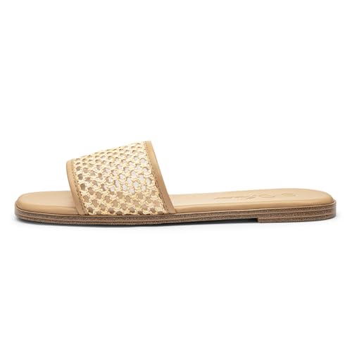Image of Athlefit Flat Sandals Women Dressy Square Toe Raffia Summer Slide Sandals