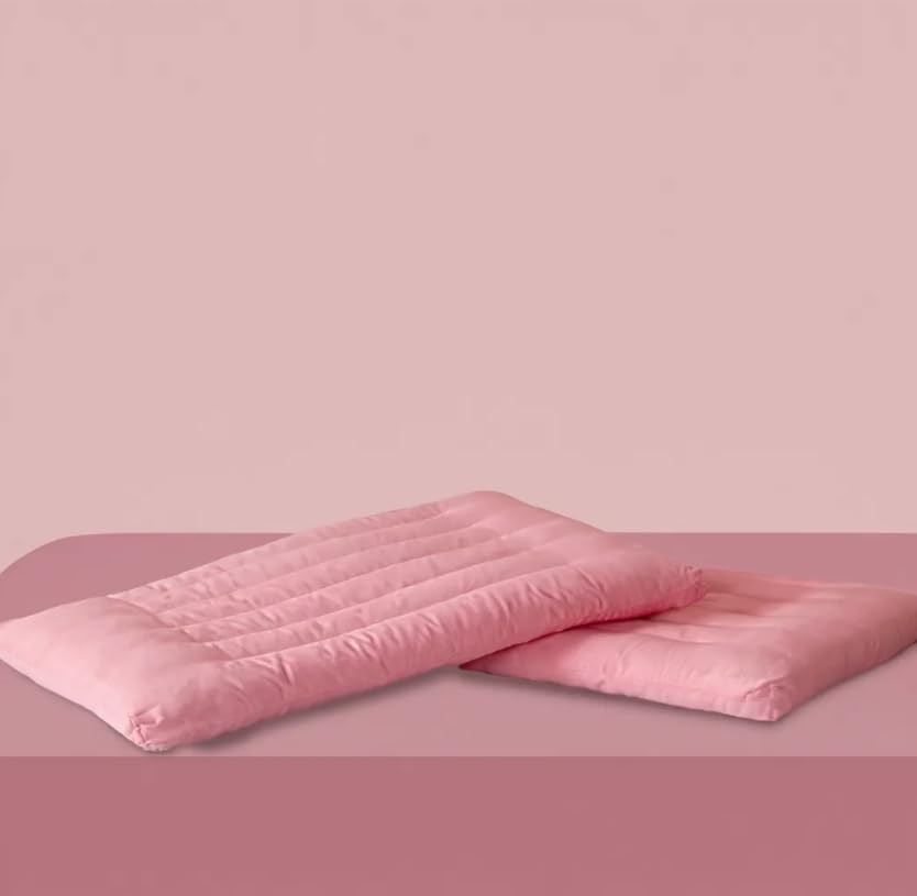 Dovishire Ultra Thin Pillow 2 cm for Adults, Pink Low-Loft Flat Pillow, Soft Cotton Slim Cushion for Back & Stomach Sleepers, Breathable Lightweight Single Pack (Pink)