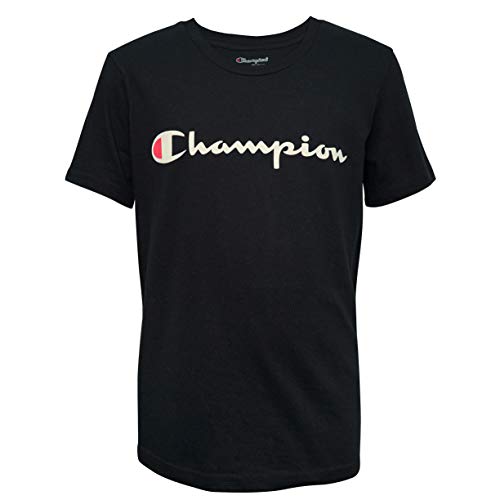 Champion Big Boys Heritage Short Sleeve Tee (Medium, Black Script)