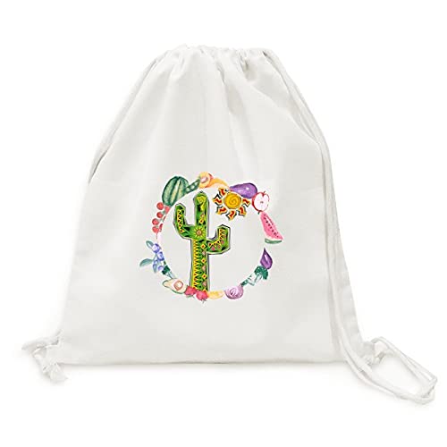Sac en tissu pliable cactus du Mexique peint à la main cabas de course réutilisable écologique