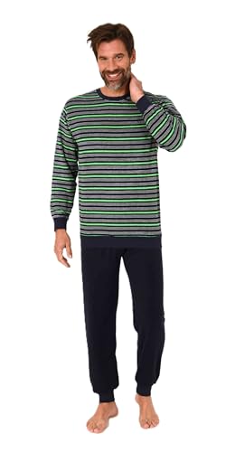 Normann Herren Frottee Schlafanzug lang mit Bündchen - auch in Übergrößen - Elegante Optik, Farbe:grün, Größe:60