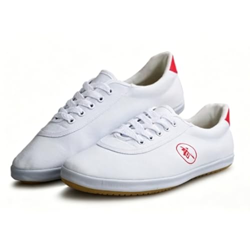 Lona Flexible Zapatos de Kung Fu,Suela de Goma Cómodo Entrenamiento de Artes Marciales,Ligero Zapatos de Tai Chi for Niños Adolescentes Adultos,Wu Shu Zapatillas para Boxeo,Tae(Size:39EU,Color:Blanco)