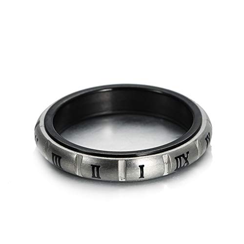 Image of PAURO Unisex Stainless Steel Roman Numerals Spin Worry Ring for Anxiety