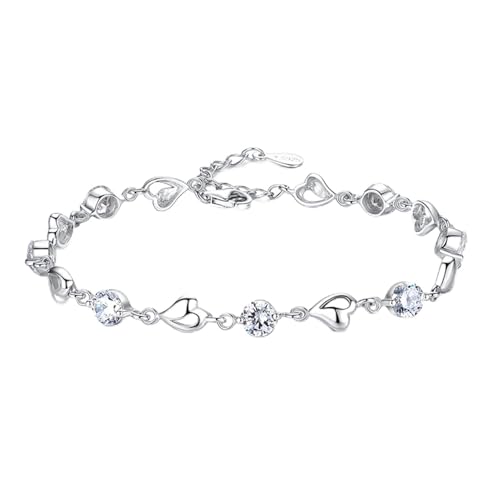 Aucuu Pulseras para Mujer, Pulsera Mujer de Ley 925 con Circonita Brillante, Pulseras Deslizantes de Cadena Ajustable, Joyería Nupcial para Bboda, Niñas Día de la Madre Regalo de Joyería - Blanco