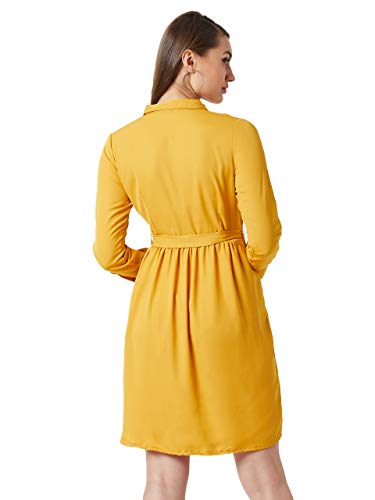 Image of Miss Chase Women's Mustard Yellow Knee-Long Shirt Dress