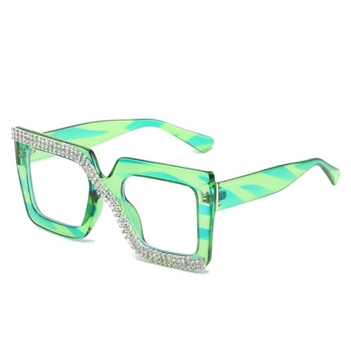 Lunettes de soleil diamantées femmes noires oversize à verres transparents tendance